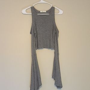 Gaze USA Grey Cold Shoulder Bell Sleeve Crop Top